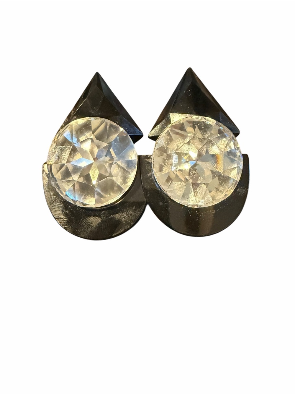 Faceted Clear and Black Geometric Clip-On Earrings
